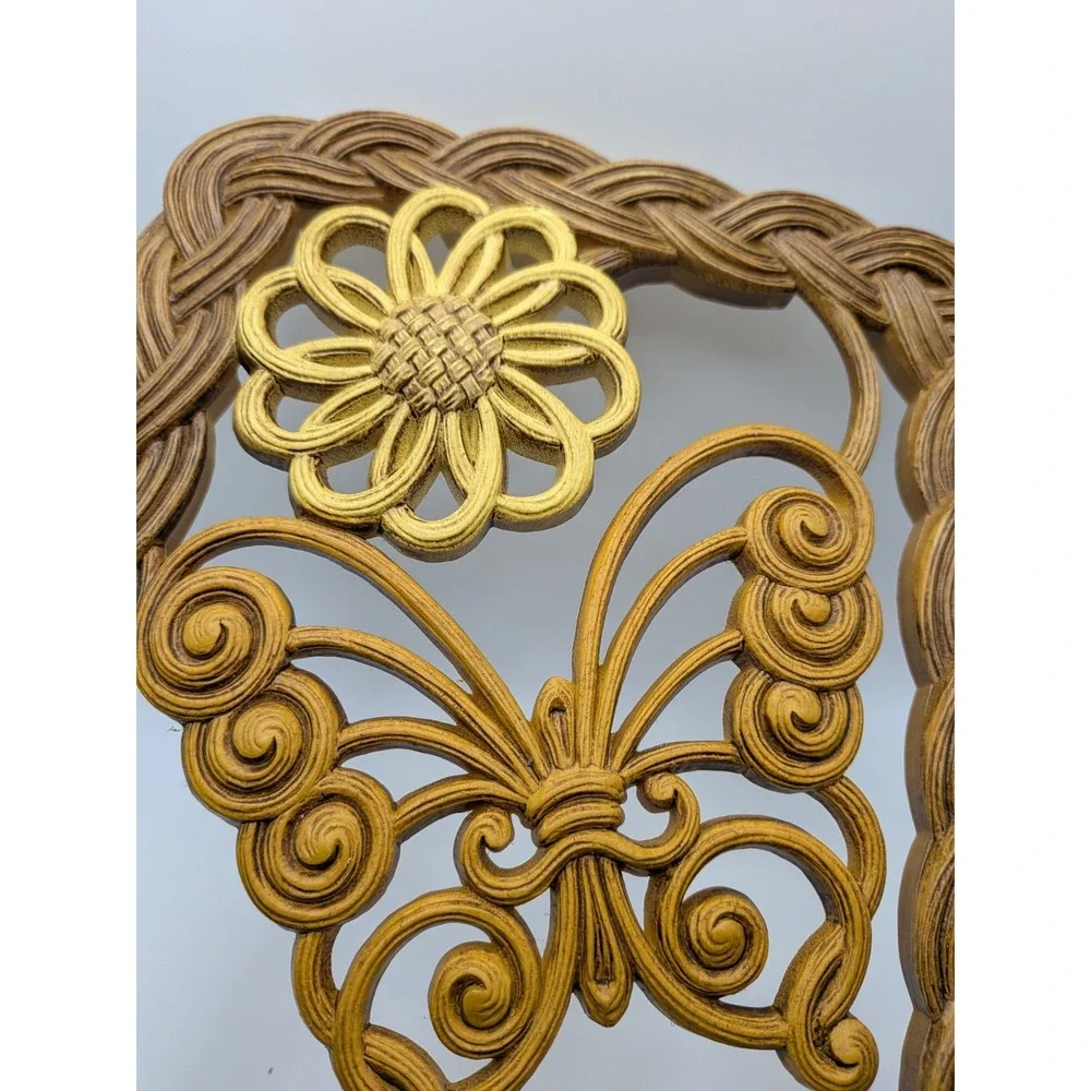 Vtg Mushroom Butterfly Wall Plaques Burwood 70s Plastic Butterfly Flowers #2459